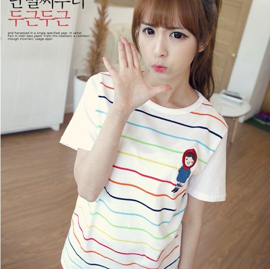 韩版时尚条纹宽松短...