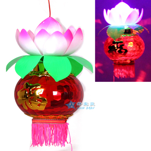  蛇年春节装饰灯笼 新年水晶荷花七彩闪光塑料挂饰彩灯 音乐需电池