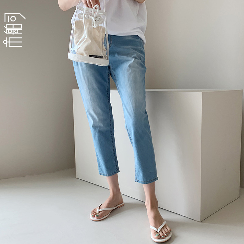the republic of korea Maritime Affairs Women 2019 Summer wear new pattern Easy washing Wear white blue Paige Nine points Jeansin the Women's clothing/Boutique , Jeans category - from Buy2taobao.com to provide professional Taobao agent buy service