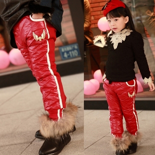  新年装魔范生冬装时尚韩版女童装加厚加绒骷髅儿童羽绒裤滑雪裤