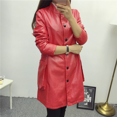 2016秋冬季新款pu皮衣女士中长款韩版立领皮