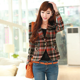  春装新款正品牌女装哥弟代购韩版时尚干练OL风格子小西装外套