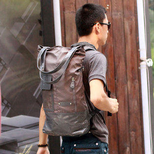  韩版时尚男包新款男士旅行包潮流男式双肩包背包帆布包格子潮包