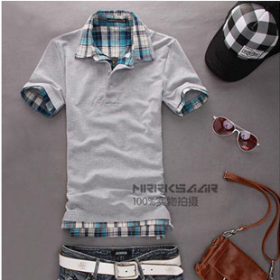  男装夏装新款韩版修身短袖T恤潮男半袖翻领林弯弯男士打底衫