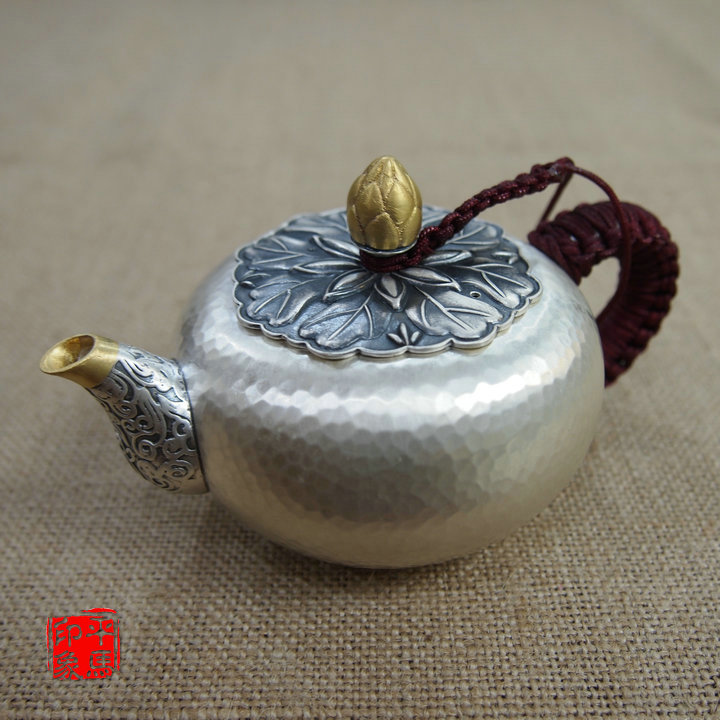Korean silverware Pure handwork make Lotus Pitcher silver teapot Silver Potin the Tableware , Tea set , Teapot category - from Buy2taobao.com to provide professional Taobao agent buy service
