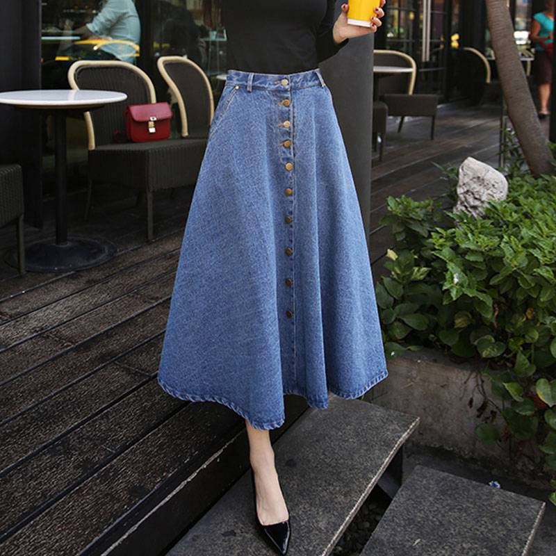 2019 Spring new pattern High waisted denim skirt skirt Mid length version College wind student longuette childrenin the Women's clothing/Boutique , Skirts category - from Buy2taobao.com to provide professional Taobao agent buy service