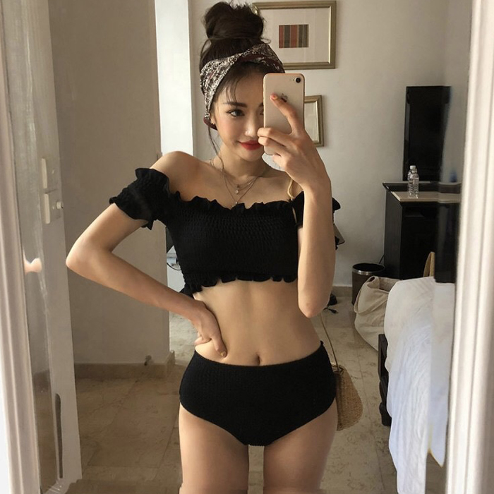 the republic of korea new pattern sexy black Student wear one word Fission Bikini Small chest Gather hot spring conservative Swimsuitin the Sports/Yoga/Fitness/Fans supplies , Swim , Split swimsuit category - from Buy2taobao.com to provide professional Taobao agent buy service