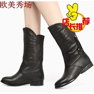  爆款百搭新款女单靴牛皮平跟中筒靴流苏靴短靴绒里FYU66