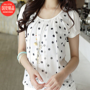 短袖雪纺衫波点夏装...