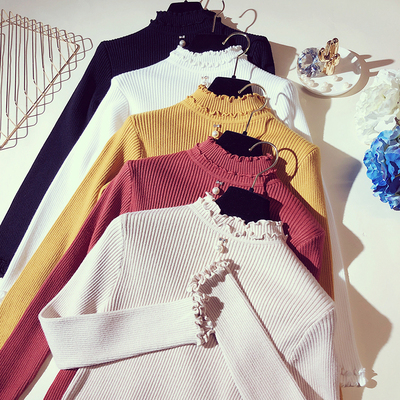 加厚针织衫新款学生韩版修身百搭糖果色毛衣女套头半高领打底衫冬