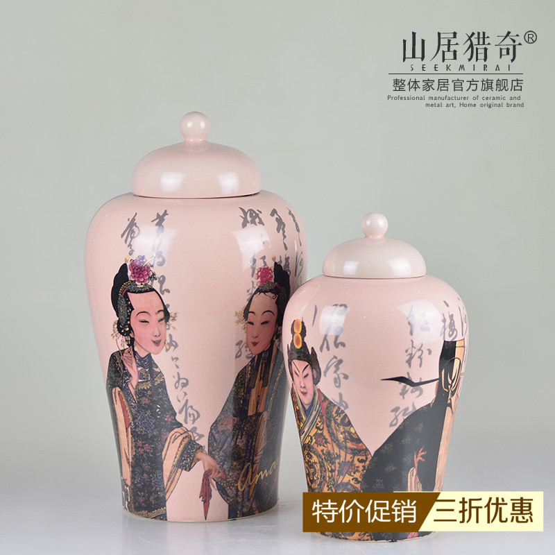 新款中式人物图案陶瓷罐摆件 样板房客厅装饰罐子摆设 戏曲圆珠罐|ruв категории Домашний быт, украшения - от Buy2taobao.com для оказания профессиональной услуги покупки агента Taobao