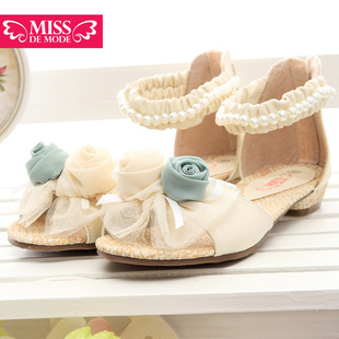  摩登小姐正品夏新款女童绣花凉鞋中大童沙滩鞋公主鞋巴拉儿童