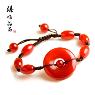  天然红玛瑙平安扣手链 蛇年吉祥物 开光本命年红绳手