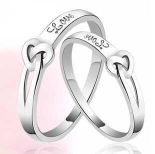  925纯银戒指女 永结同心情侣戒指对戒一对 男士 结婚饰品尾戒刻字