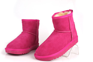  正品雪地靴男女低筒矮帮情侣靴子经典款牛筋底保暖棉鞋靴子玫红