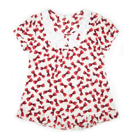 蝴蝶结图案全棉梭织布棉绸府绸女式夏装短袖中