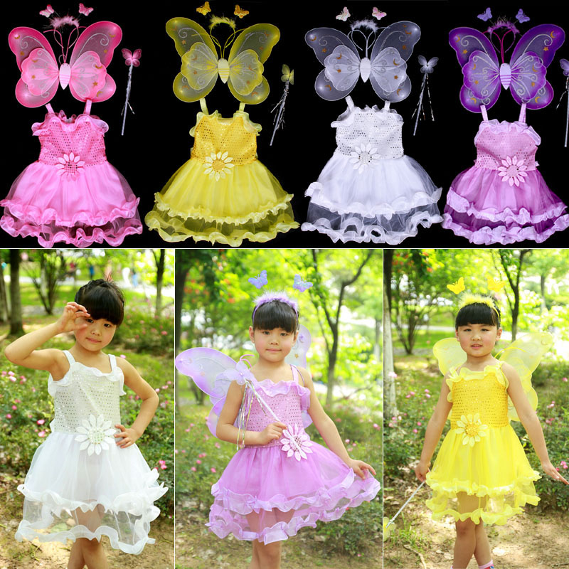 【裙子】六一儿童演出服装舞蹈表演 太阳花公主裙 天使蝴蝶翅膀 女童