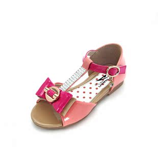  独家牛女PU皮夏季牛筋露趾魔术贴皮革拼接童鞋凉鞋 女儿童凉鞋