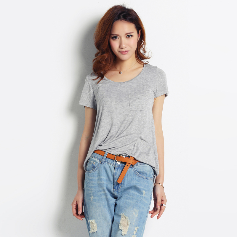 短袖T恤圆领口袋简约...