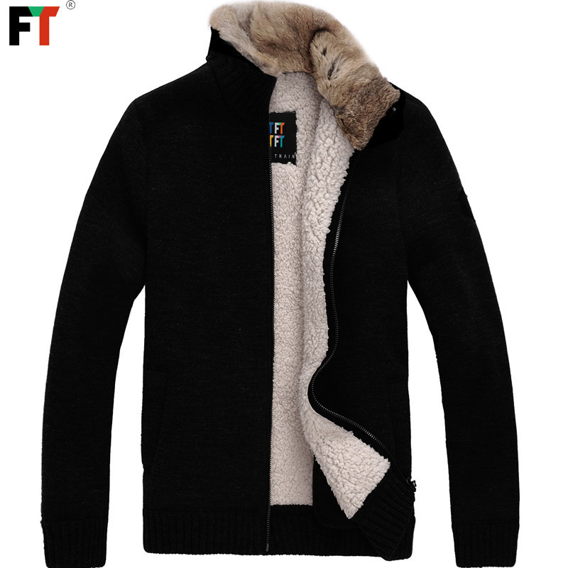 FT 2012 men's Cashmere Wool collar rabbit fur collar leisure-winter padded coat/jacket/coat men