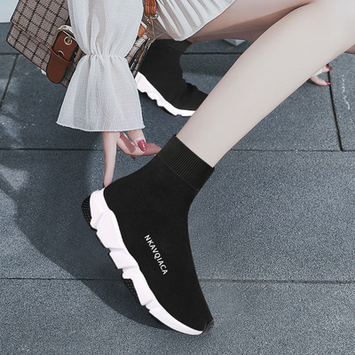 春季袜子鞋女平底2019新款韩版网红女鞋子潮高帮运动弹力休闲袜靴