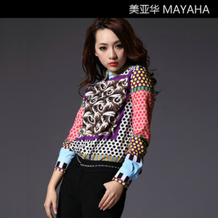 2013春装新款欧美<em>女士</em>复古波点<em>雪纺衫</em>印花真