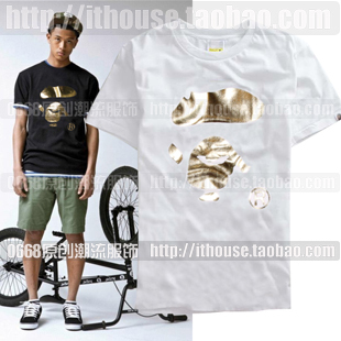 日本潮牌BAPE APE FACE FOIL烫金猿人脸短袖TEE男t恤 2013新款