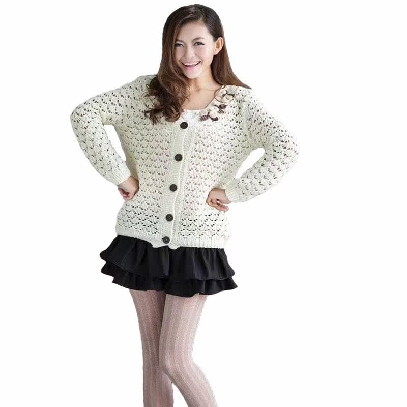 Spring clothes for Amoi Korean pierced hook flower Cardigan sweatshirts bow loose thin sweater coat