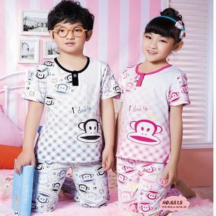  夏季新款儿童睡衣男童纯棉女童短袖长裤兄妹装空调房家居服大童