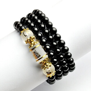  开光六度六合巳申禅定佛黑玛瑙佛珠本命年属蛇十二生肖手链女男士