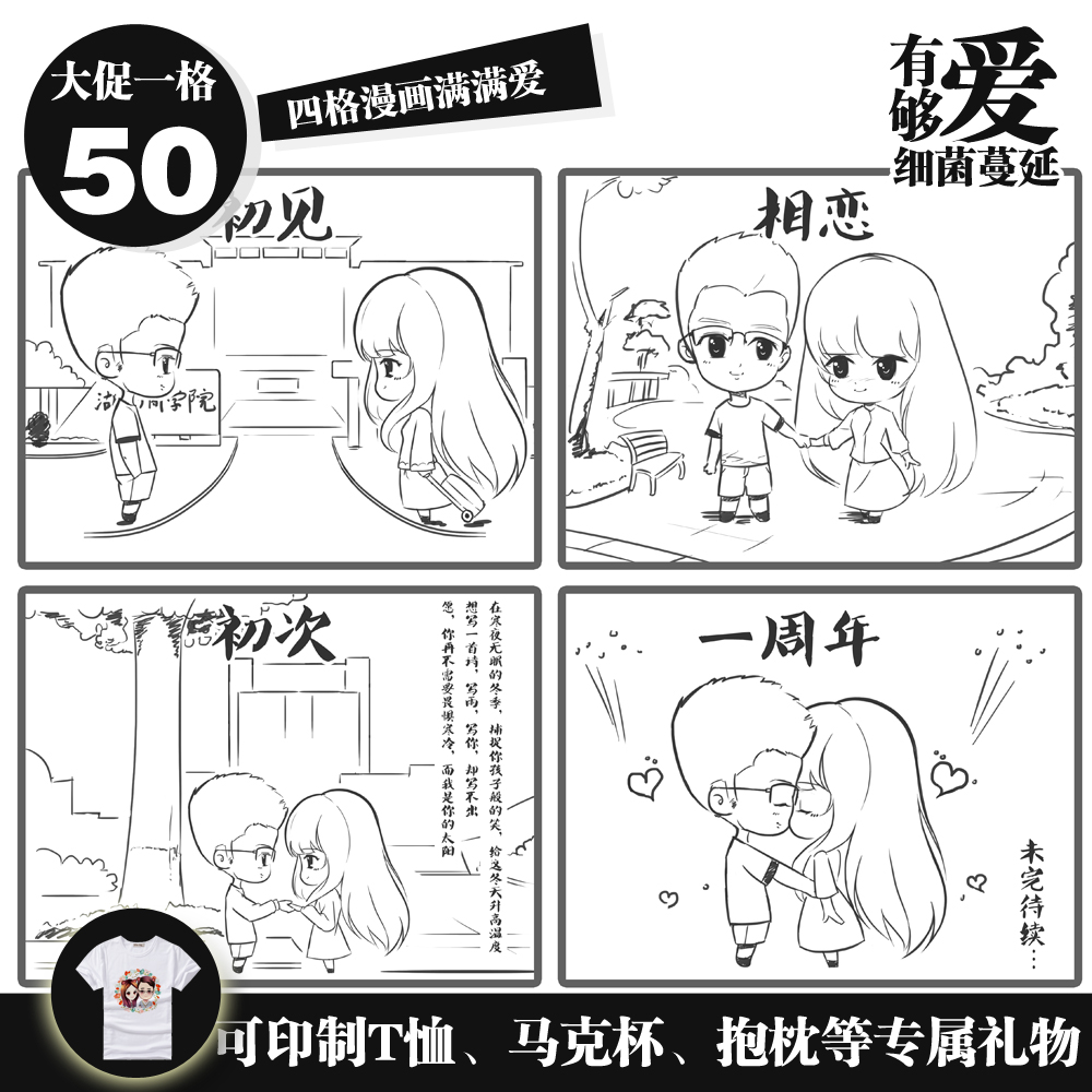 q版微信头像人物设计logo真人照片ps转手绘卡通形象四格漫画定制