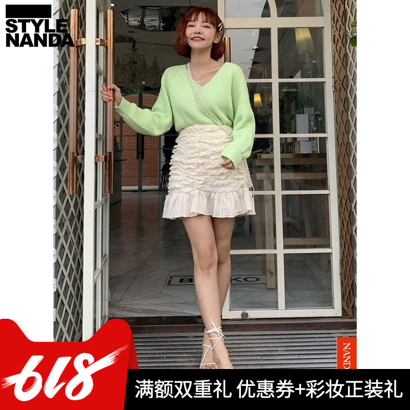 韩国stylenanda官方正品 褶皱荷叶摆拉链迷你裙在类目 女装/女士精品, 半身裙中 - 来自Buy2taobao.com提供专业的淘宝代购服务