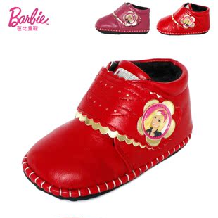  正品芭比婴儿步前鞋宝宝学步鞋软底防滑女童鞋子皮鞋冬款绒毛保暖