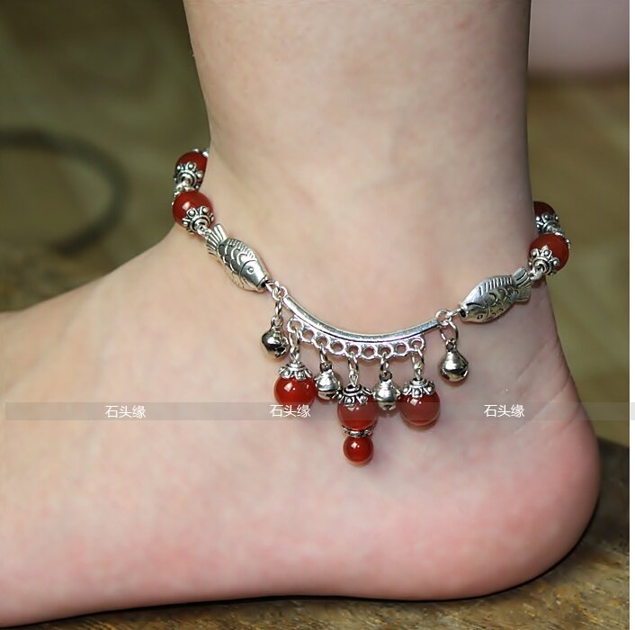 Special 2013 every day classic blue love fashion jewelry Crown seedlings agate silver anklets wholesale packages for men and women-mail