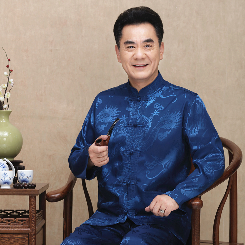 summer Men's costume Long sleeve shirt Chinese style Easy Grandpa loaded Middle-aged and elderly people Silk dad jacket Chinese stylein the Men's clothing, National costume category - from Buy2taobao.com to provide professional Taobao agent buy service