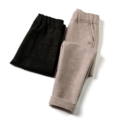 毛呢裤子女秋冬加绒宽松外穿加厚高腰休闲哈伦萝卜奶奶羊绒老爹裤