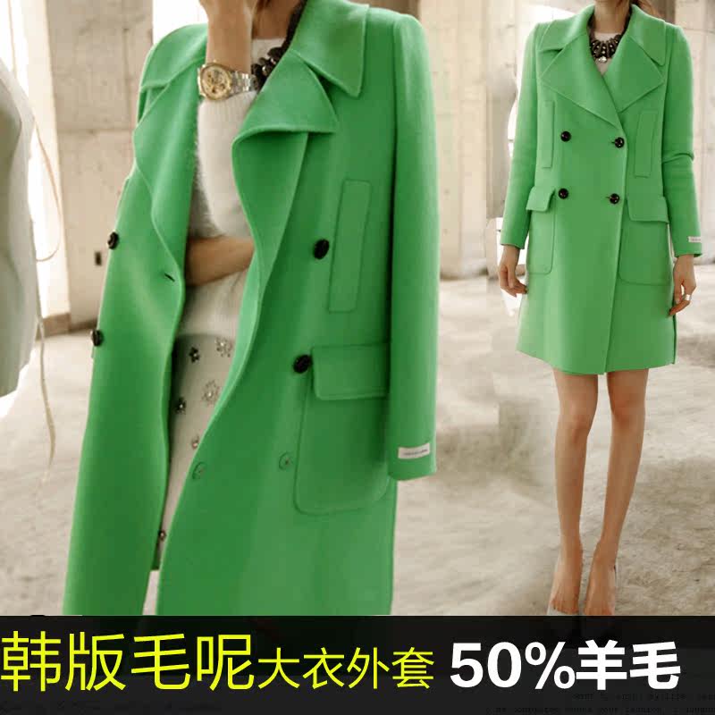 2013冬装新款韩国韩版女装大码宽松呢子大衣中长款修身羊毛呢外套