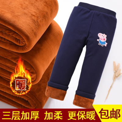儿童男女童冬季三层加棉加绒加厚棉裤夹棉休闲棉裤外穿保暖长裤子