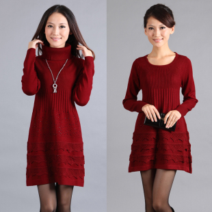  冬款毛衣女 韩版宽松厚毛衣外套女 中长款打底毛衣针织大码毛衣裙