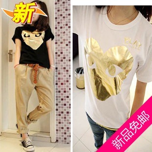  情侣装夏装 韩国潮牌play爱心 男女式情侣小衫夏天衣服短袖t恤潮