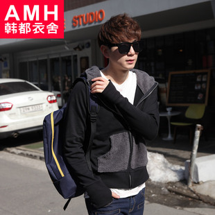  AMH男装韩国春装新款韩版连帽开衫插肩袖卫衣NQ2095煷僦