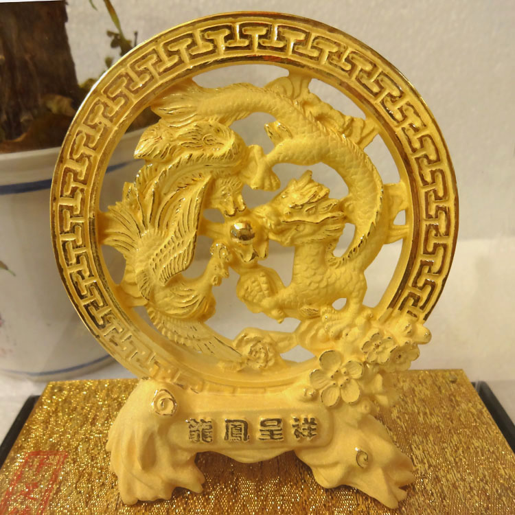 绒沙金摆件龙凤呈祥摆件黄金工艺品长辈父母生日祝寿礼物结婚礼品