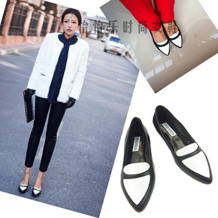  特价欧美13夏新款真皮撞色女单鞋 英伦尖头罗马鞋平跟平底女鞋子