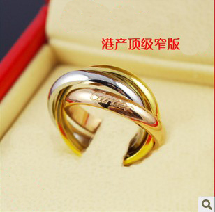  明星同款18K玫瑰金戒指三色环男女情侣款镀金玫瑰金对戒不退色