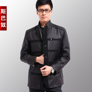  斯巴奴秋冬新品男装商务休闲立领加厚夹棉黑色夹克外套男3222