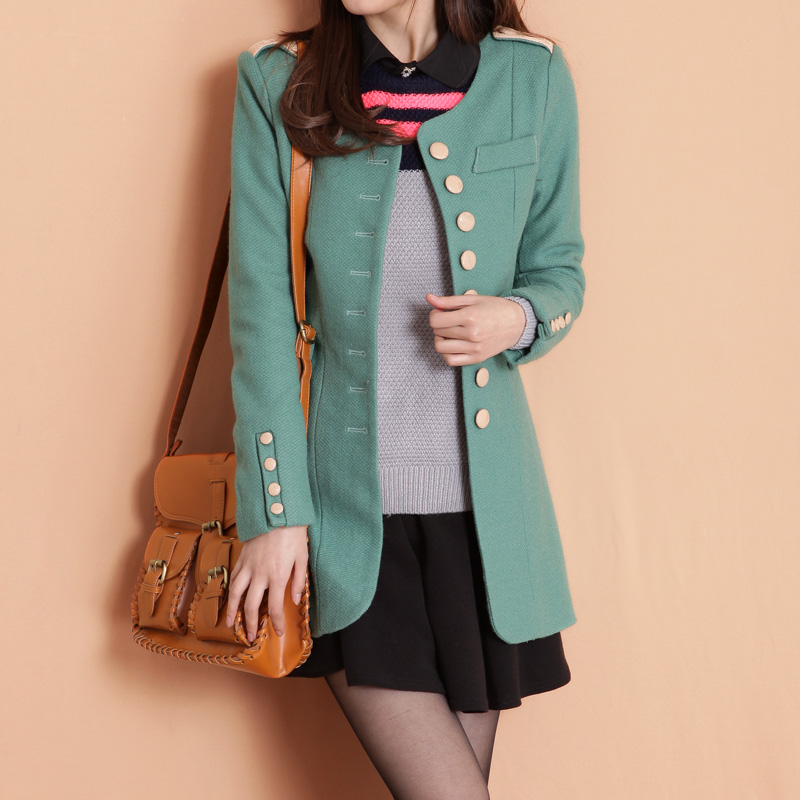 修身中长款毛呢外套...