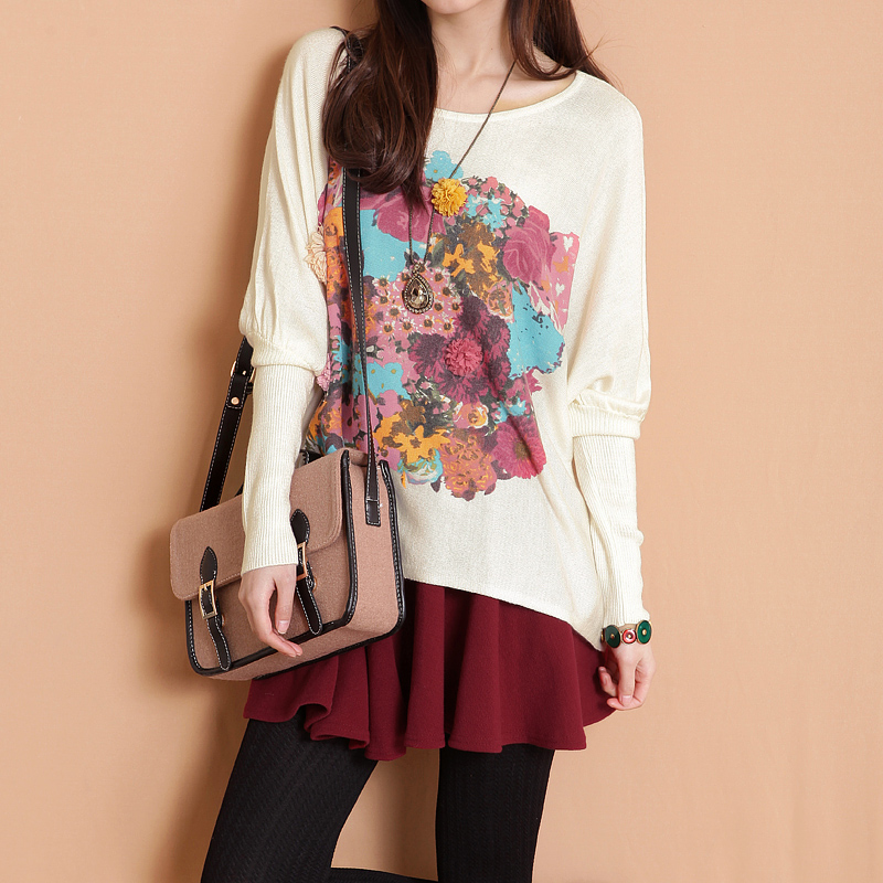 韩版立体印花蝙蝠袖...