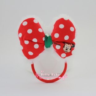  迪士尼正品大红波点蝴蝶儿童女童发绳头绳发卡发夹 新年头饰礼盒