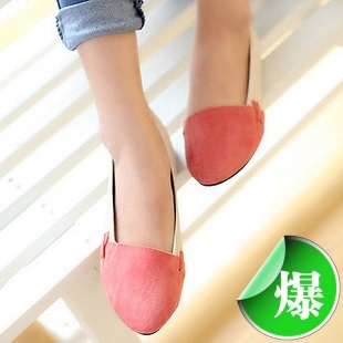  新款韩版小单鞋平跟平底鞋浅口尖头拼色撞色娃娃鞋女鞋秒杀