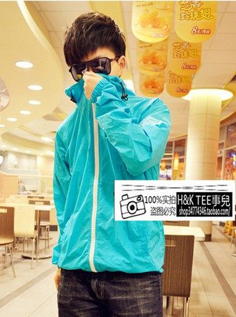 New Candy-colored fluorescent green hooded raincoat clothing leisure Korean couple thin coats for men and women rush windbreaker